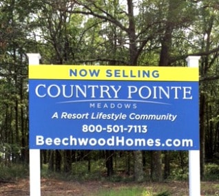 The For Sale sign by Beechwood Homes for Country Pointe Meadows when they began construction of the 55+ community.