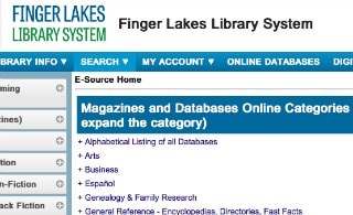 library website page showing database directory