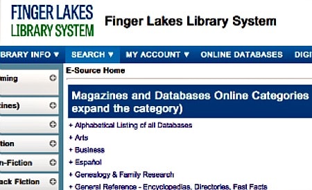 library website page showing database directory