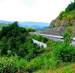 Beautiful scenery from road with view of Blue Ridge Mountains in North Carolina