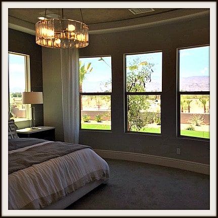 Rancho Mirage 55+ community bedroom with desert and mountain views