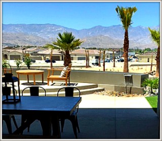 Rancho Mirage by Del Webb patio view with waterfall feature