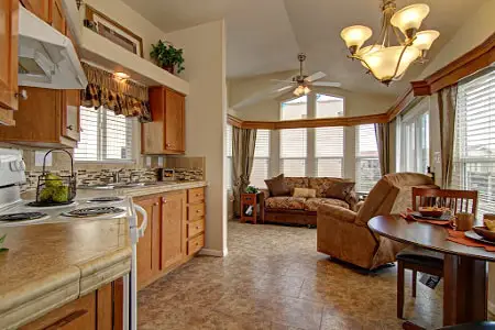 manufactured home kitchen and living rooms