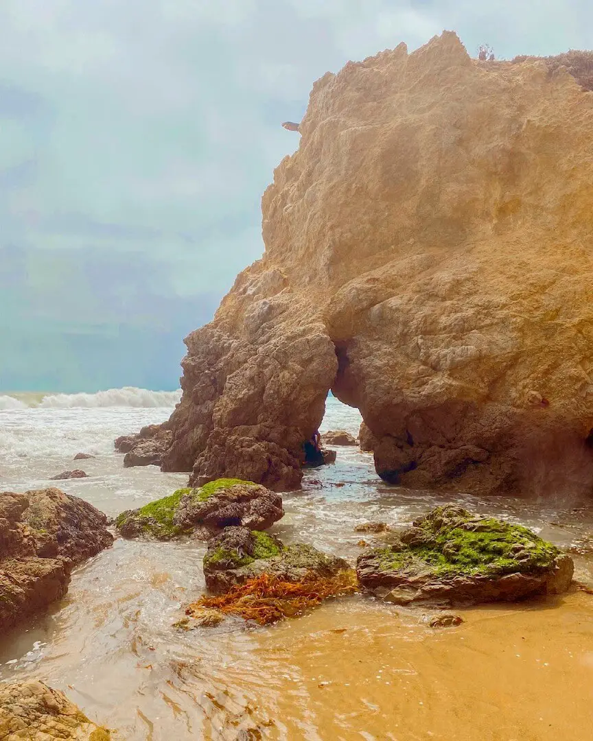 Southern California beach at Malibu with rocks